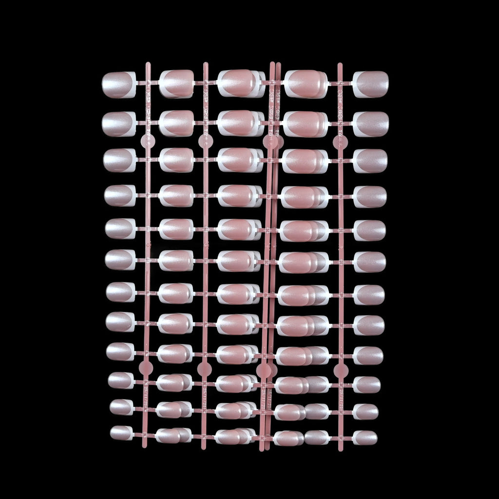 120Pcs Medium-Long Pink French Square Press On Nails. Upgrade your manicure with this brightening, removable nail set. Perfect g